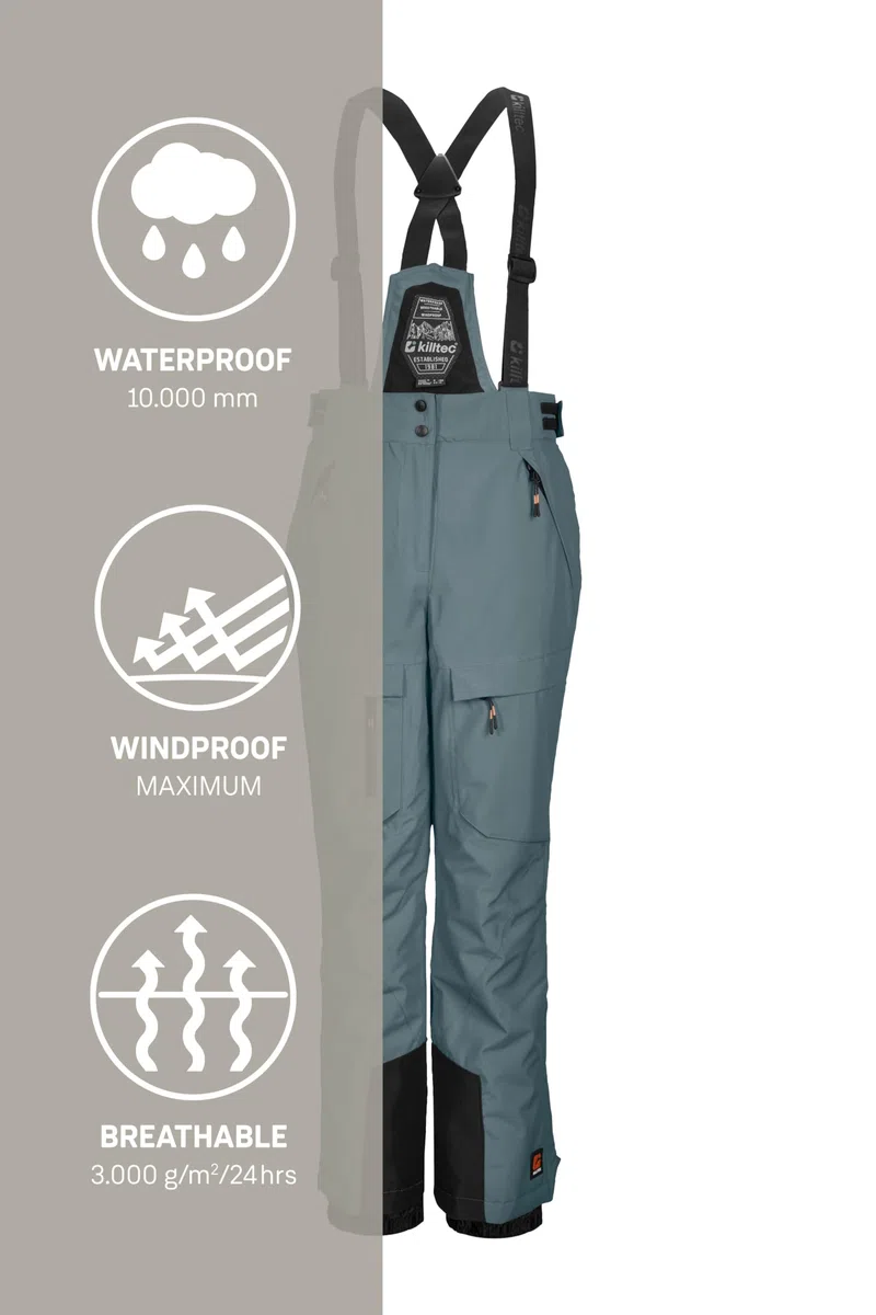 Killtec - Ksw 204 Bys Ski Pnts, Pantaloni da Sci/Funzionali con Pettorina con Zip, paraneve e Protezione Bordi Bambini e Ragazzi