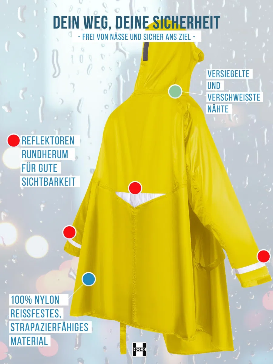 HOCK Poncho antipioggia per bici elettrica premium con maniche per bicicletta ed e-bike, impermeabile al 100%, Giallo, L