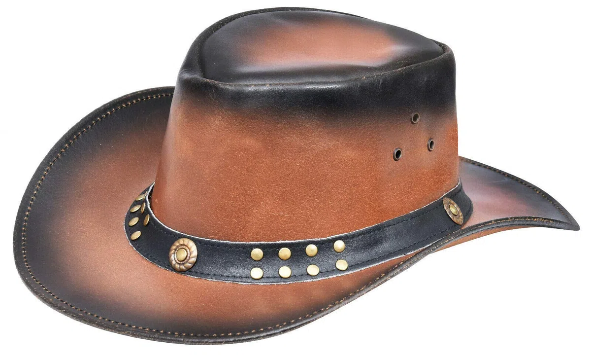 Infinity Leather Cappello Australiano in Vera Pelle da Cowboy Outback Stile Marrone