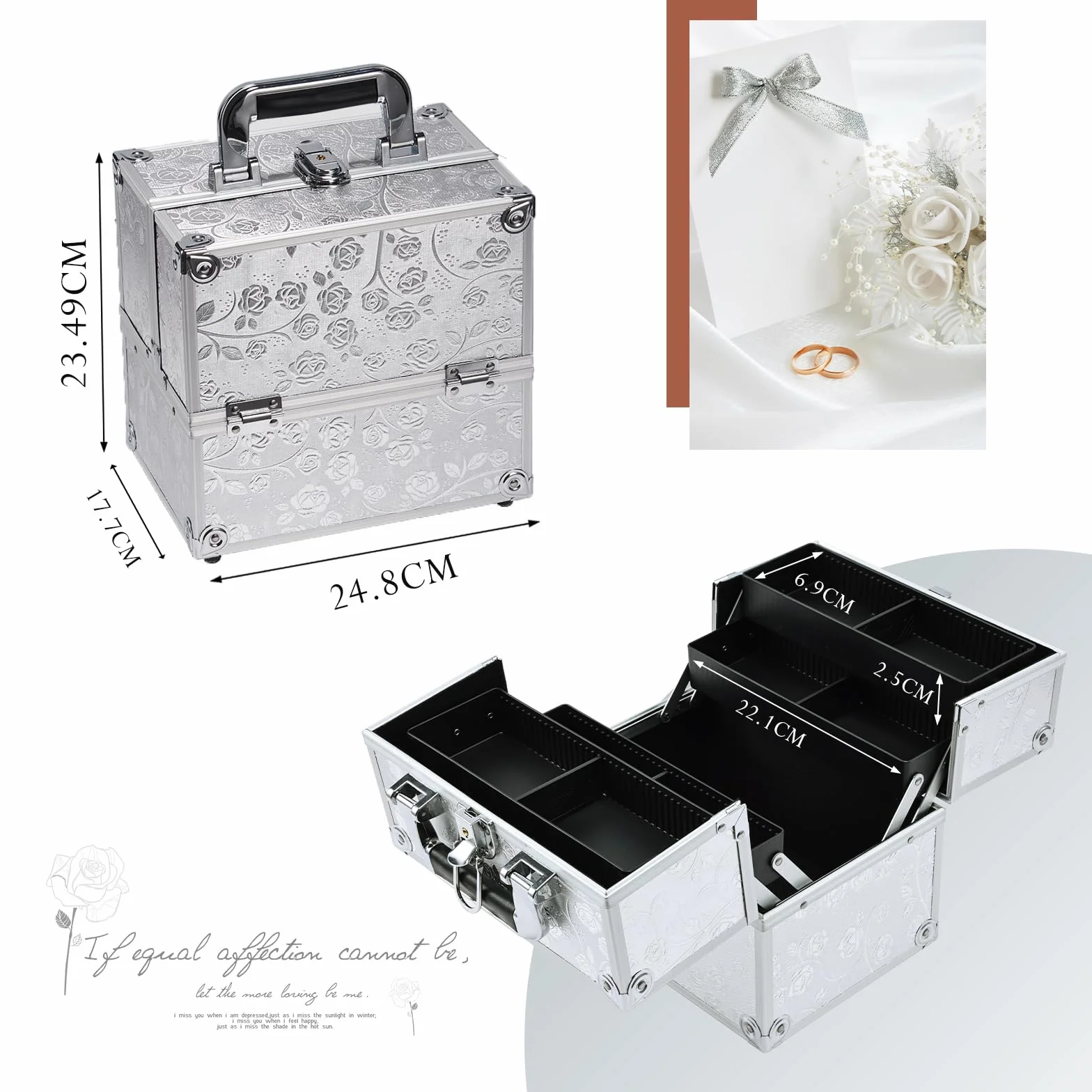 Valigetta Trucchi Valigetta Per Cosmetici Valigia Trucchi y 4 Vassoi Makeup Case Valigetta Unghie Beauty Case Cofanetto Organizzatore Trucco da Viaggio Professionale, Rosa d'argento