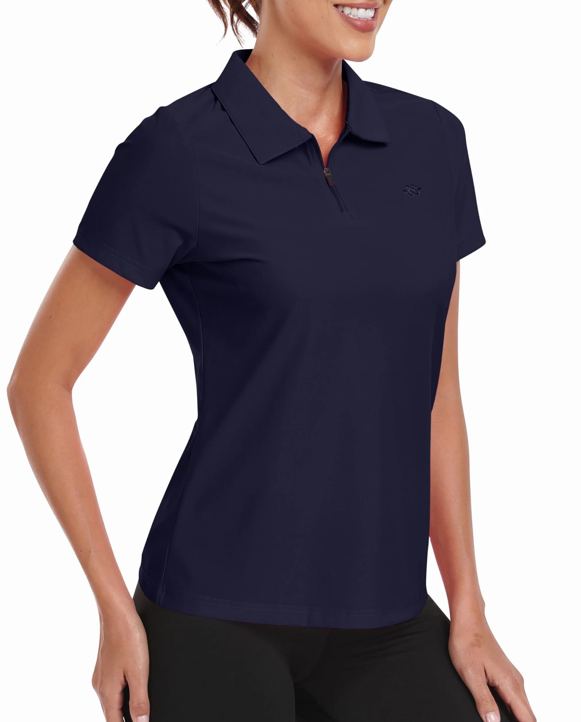 Polo Donna Manica Corta Cerniera 1/4 Golf Poloshirt Eleganti Lavoro Camicia Traspirante Sport Top