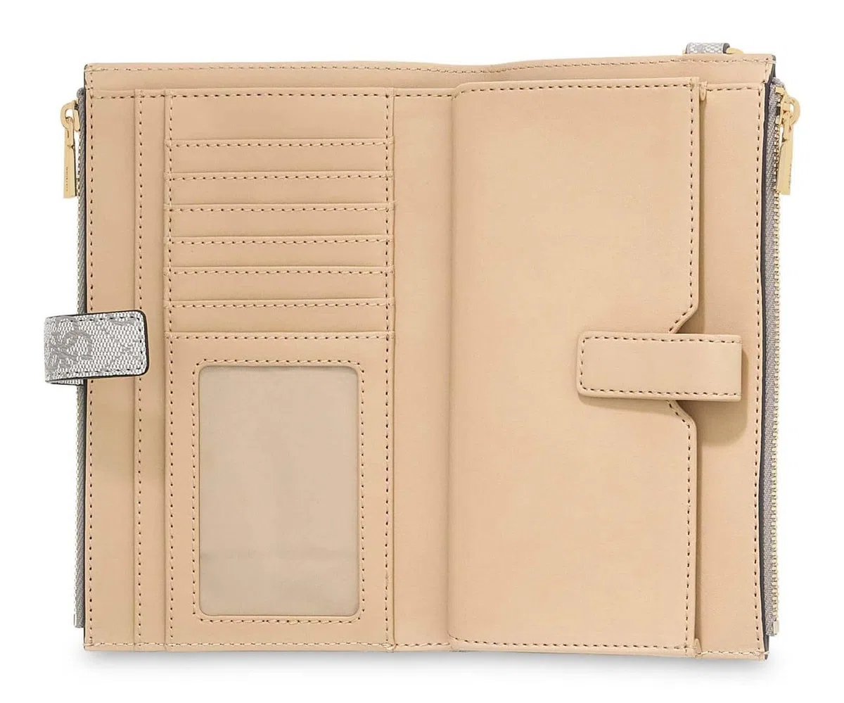 GUESS portafoglio Laurel II SLG Double Zip Organizer Dark Taupe Logo grigio talpa