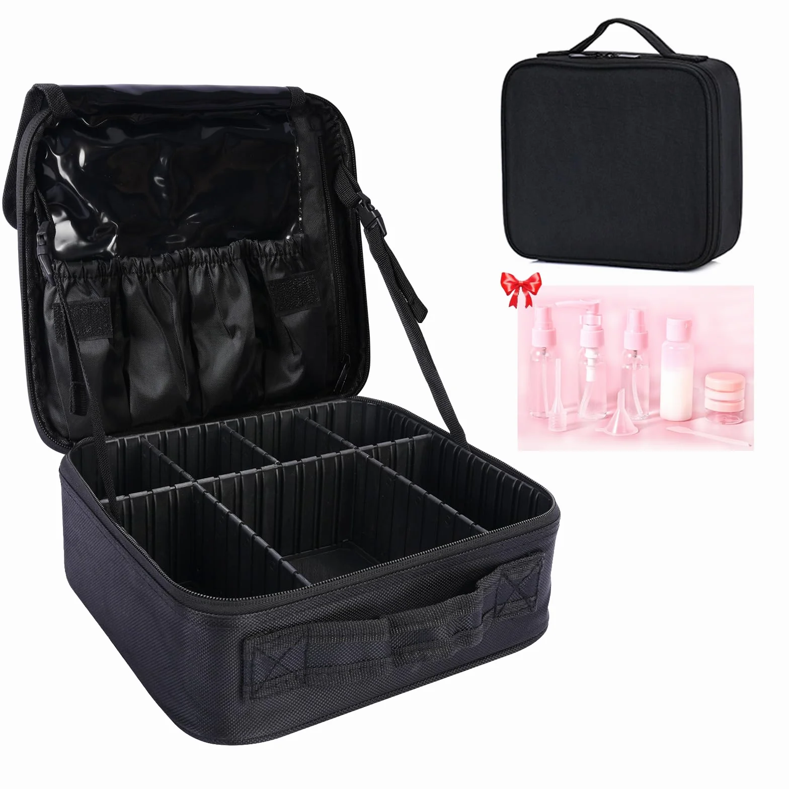 Borsa Cosmetica,Valigetta Trucchi Professionale,Borsa Porta per Beauty Case da Viaggio Donna,Borsa Trucco Tessuto Oxford,Makeup Bag per Cosmetico Attrezzo con Scomparto Rimovibile