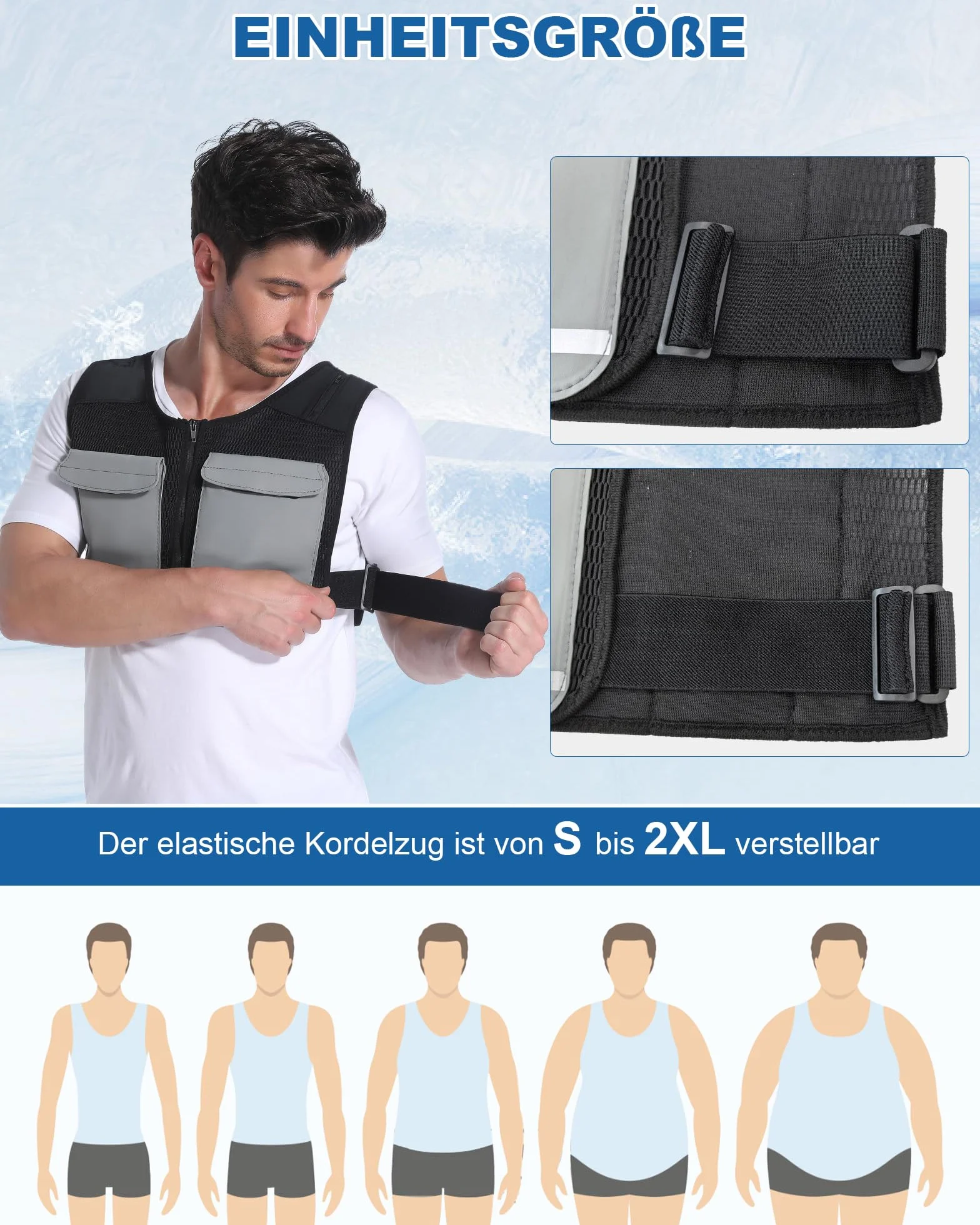 FERNIDA Giubbotto refrigerante regolabile unisex riflettente con sacchetti di ghiaccio per pesca, ciclismo, corsa, giardinaggio, costruzione, tempo di raffreddamento lungo