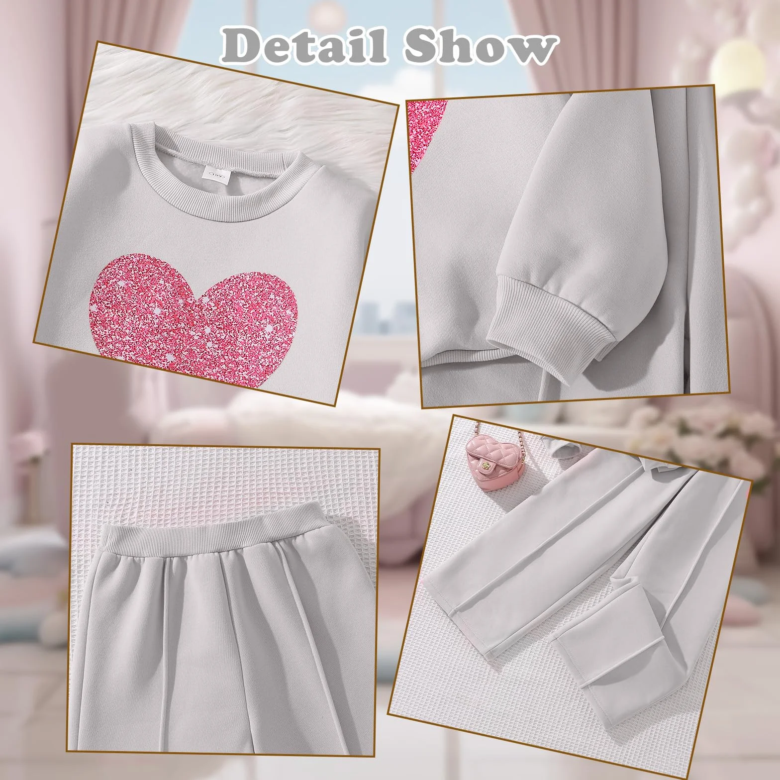 Kunyeah 2 pezzi felpa da ragazza con stampa a cuore pullover tuta in pile a maniche lunghe vestiti pantaloni set per età 8-12 anni