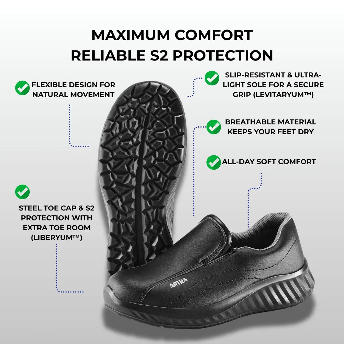 Artra Arica Scarpe Antinfortunistiche S2 SRC - Scarpe da Lavoro Leggere con Punta in Acciaio Antiscivolo per Gastronomia, Medicina e Cura