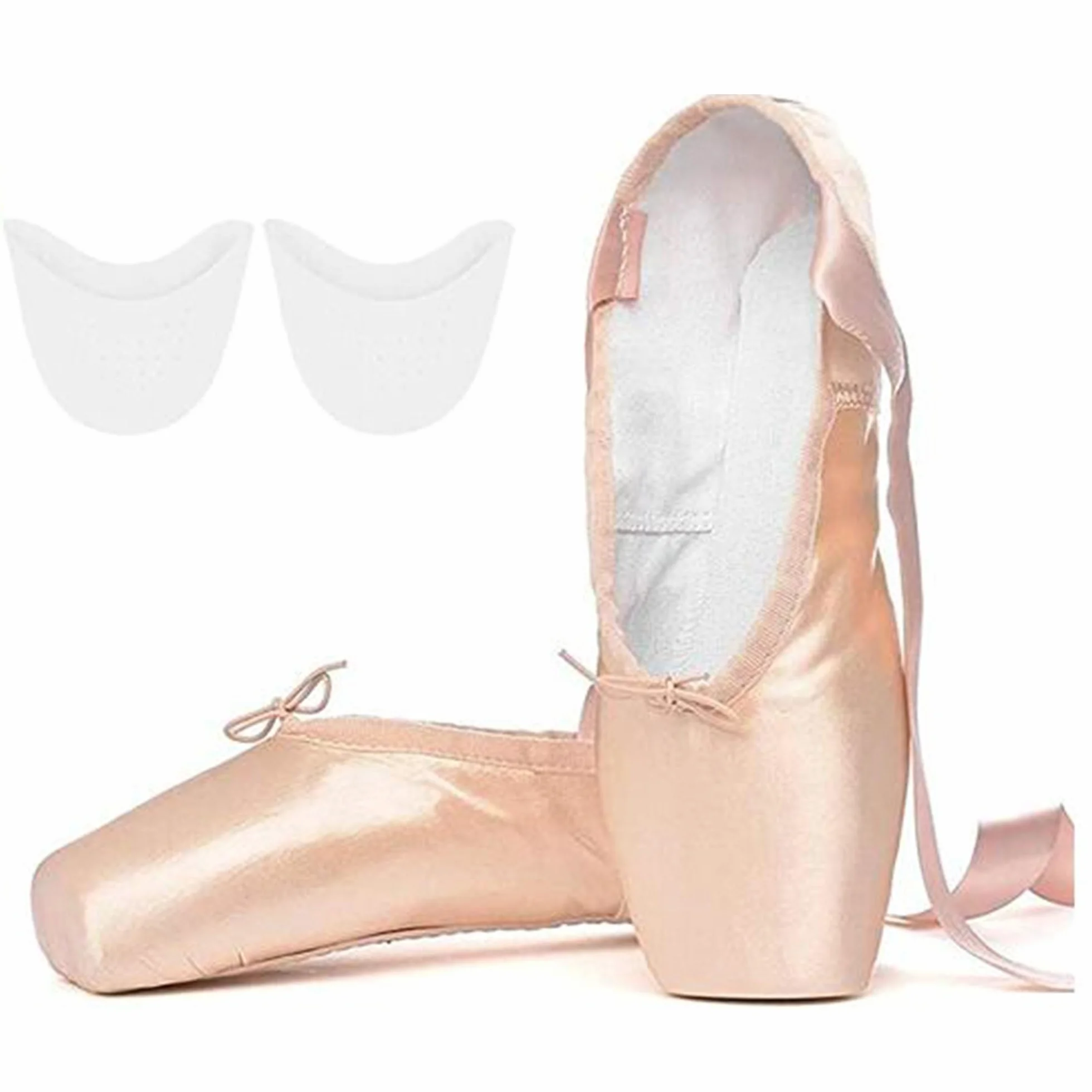 Scarpette da Danza Classica Pointe Scarpe da Danza Balletto Scarpe da Ballo Punta in Raso con Nastro Cucito e puntali in Silicone per Ragazze da Donna