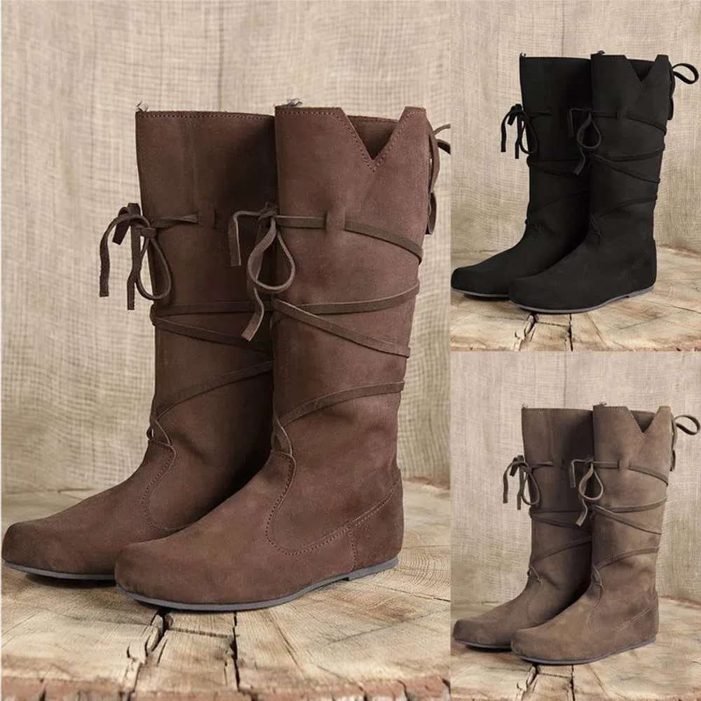 Stivali in Pelle PU - Tacco Basso Mid Tube Knights Boots - Stivali rinascimentali medievali Cosplay Cosplay Festa di Carnevale