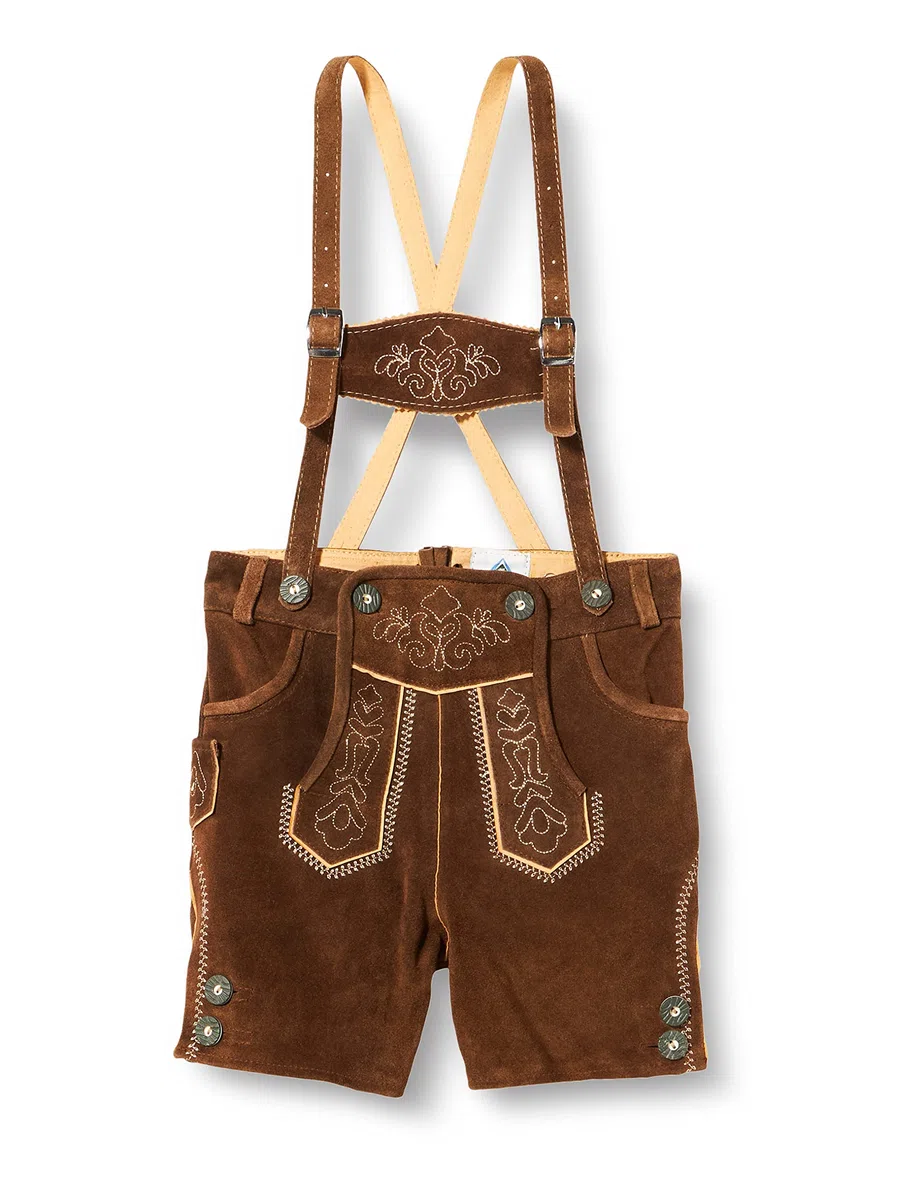 Bambini Ragazzi Isar noorsk pantaloni corto in pelle marrone ricamato, Marrone,