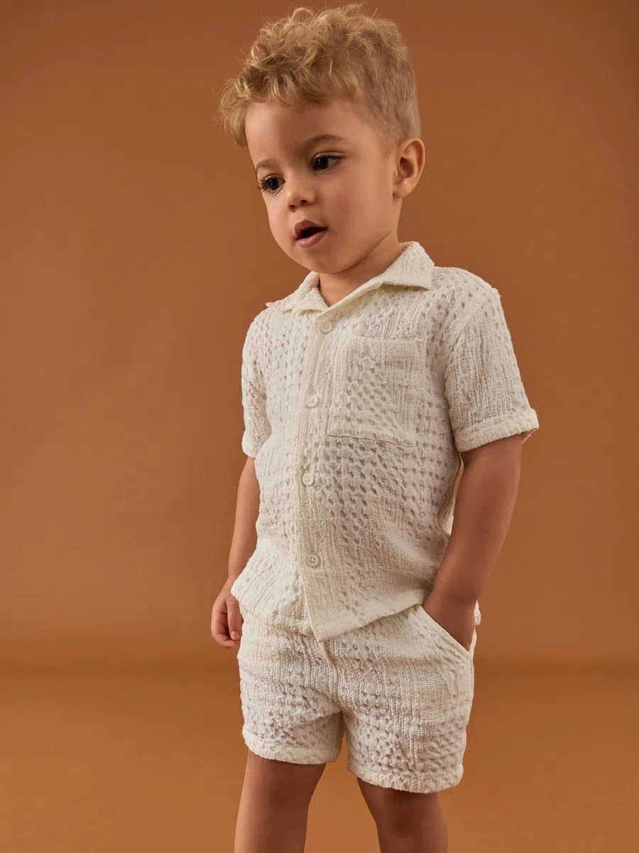 NEXT Ragazzo Completo con camicia testurizzate a maniche corte con rever e shorts
