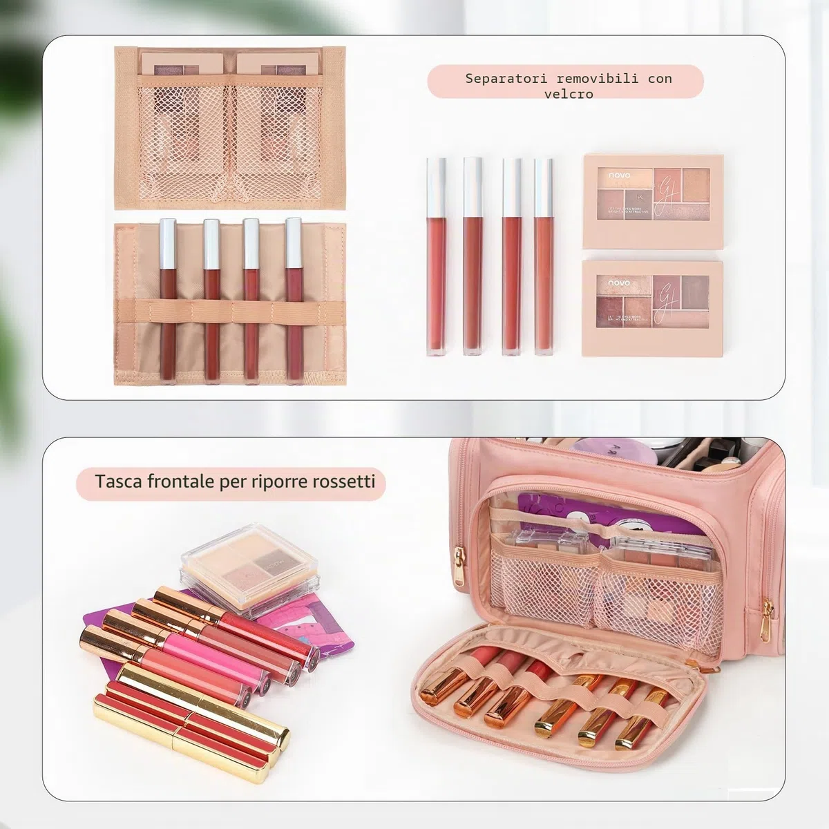 Trousse da viaggio organizer portapennelli rosa per donna