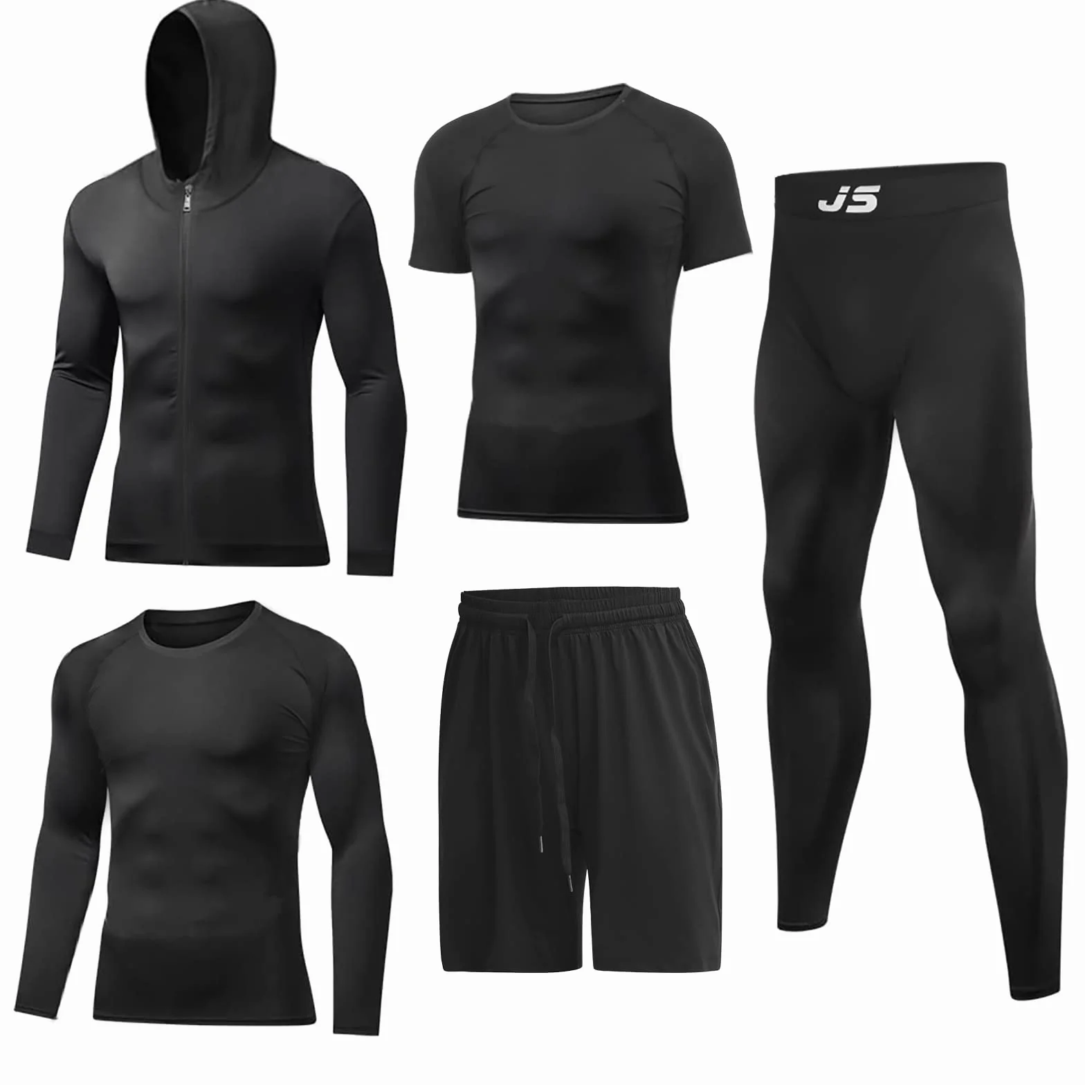 JULY'S SONG 5 Pezzi Fitness Palestra Completi Sportivi Uomo Abbigliamento Sportivo Allenamento Compressione Camicia Pantaloncini Leggings Set