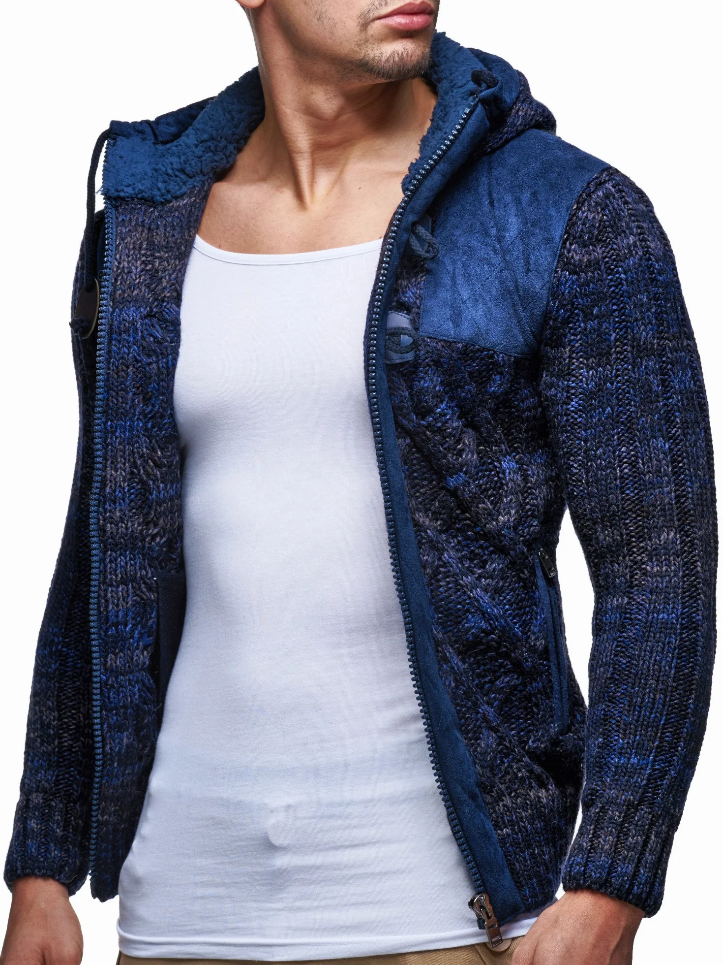 Leif Nelson Giacca Uomo in Maglia con Cappuccio Cardigan LN-20525