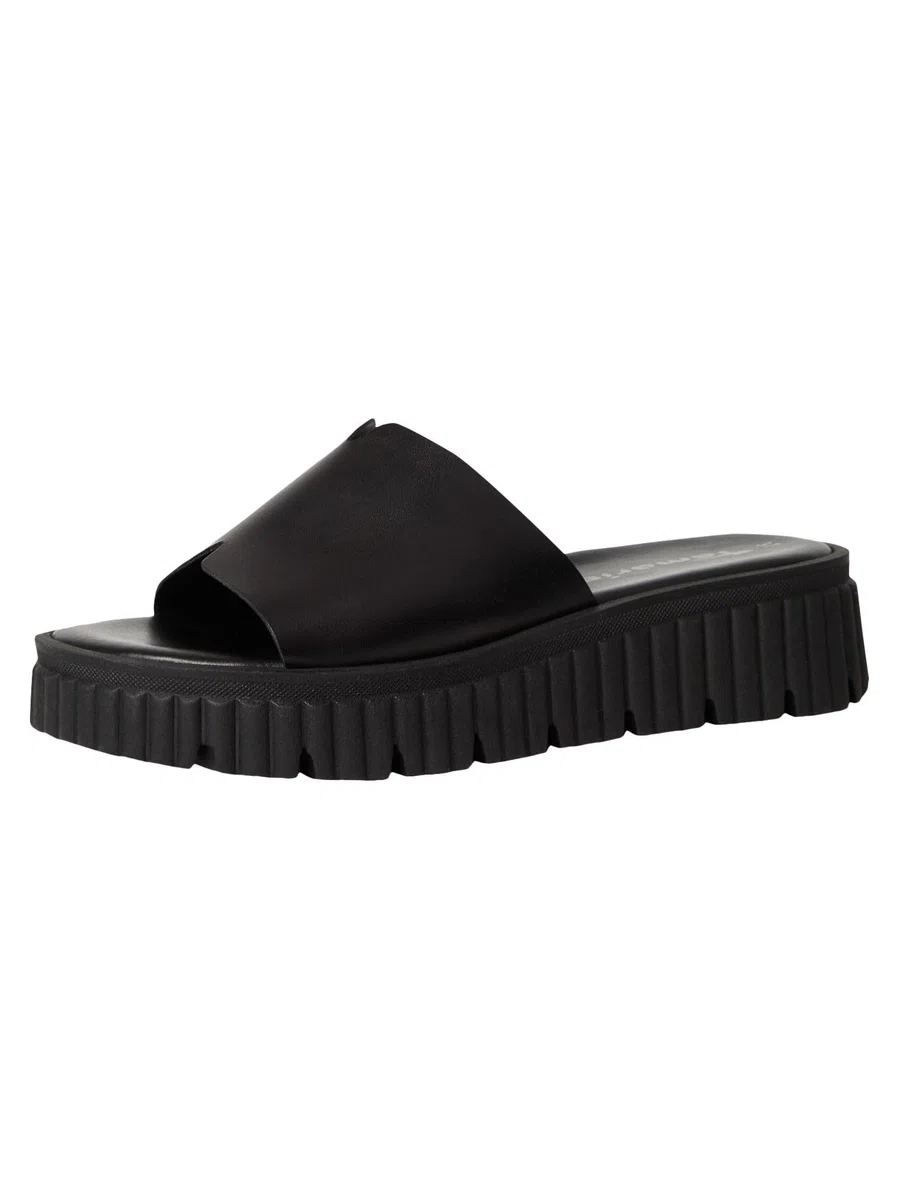 Tamaris Donna pantolette con tacco a zeppa in pelle nero 40 EU
