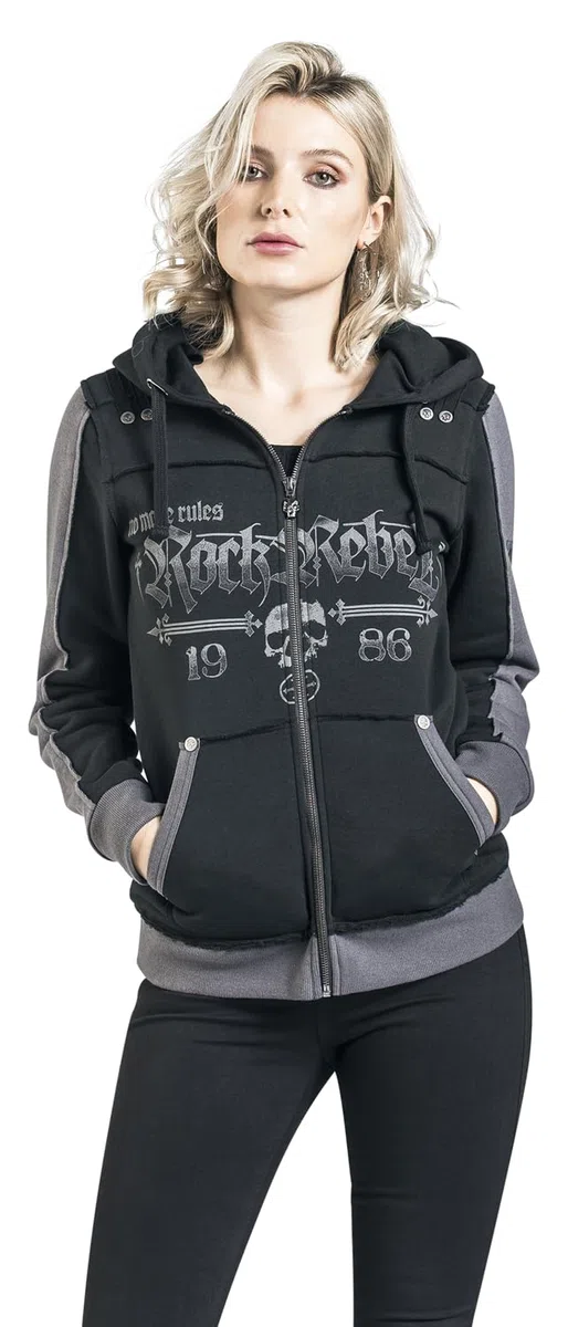 Rock Rebel by EMP Donna Giacca con Cappuccio Nera con Stampe di Teschi