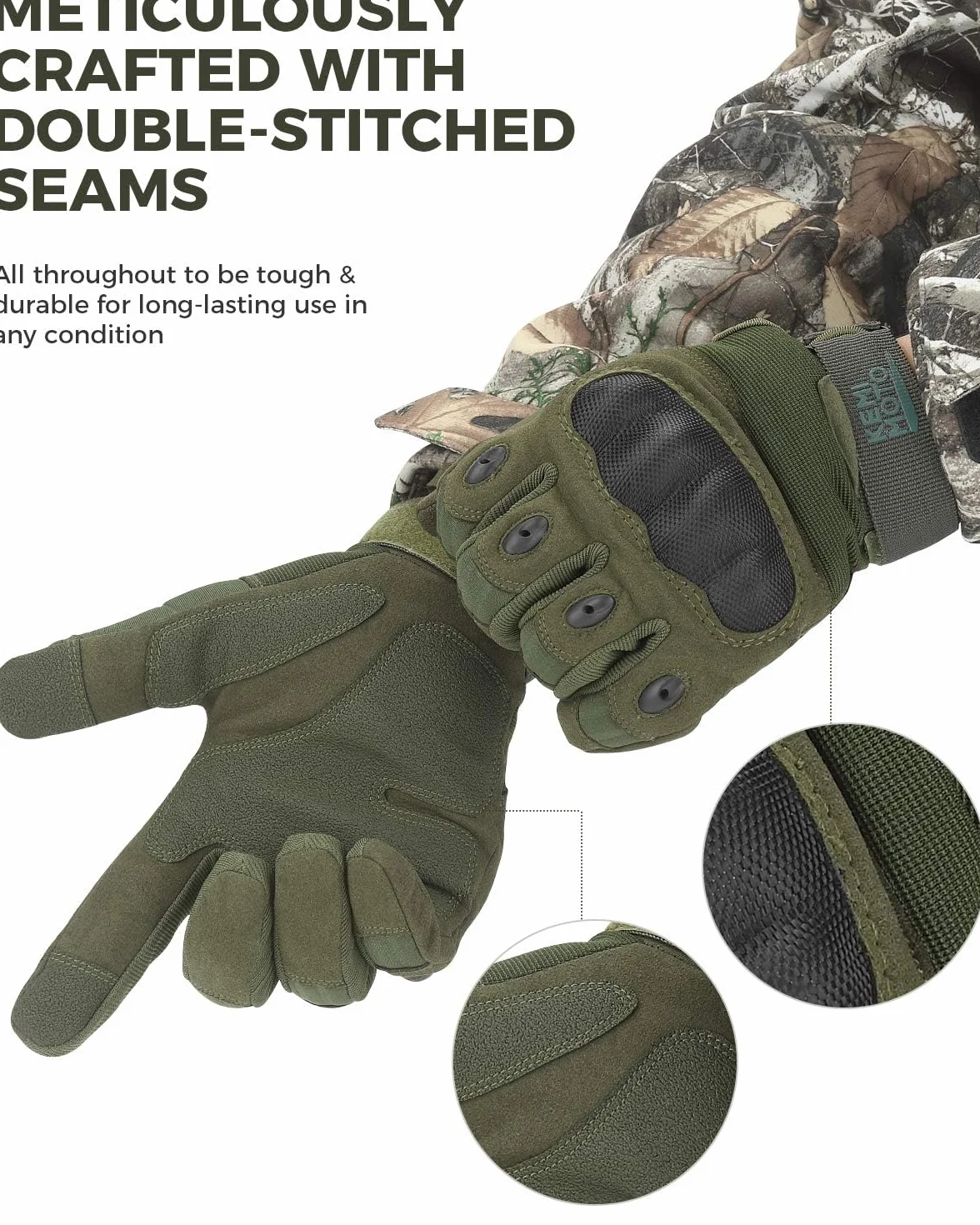 KEMIMOTO Guanti tattici, guanti militari con protezione per caviglia in fibra di carbonio e touchscreen, traspiranti, dita intere, per bushcraft, caccia e sicurezza
