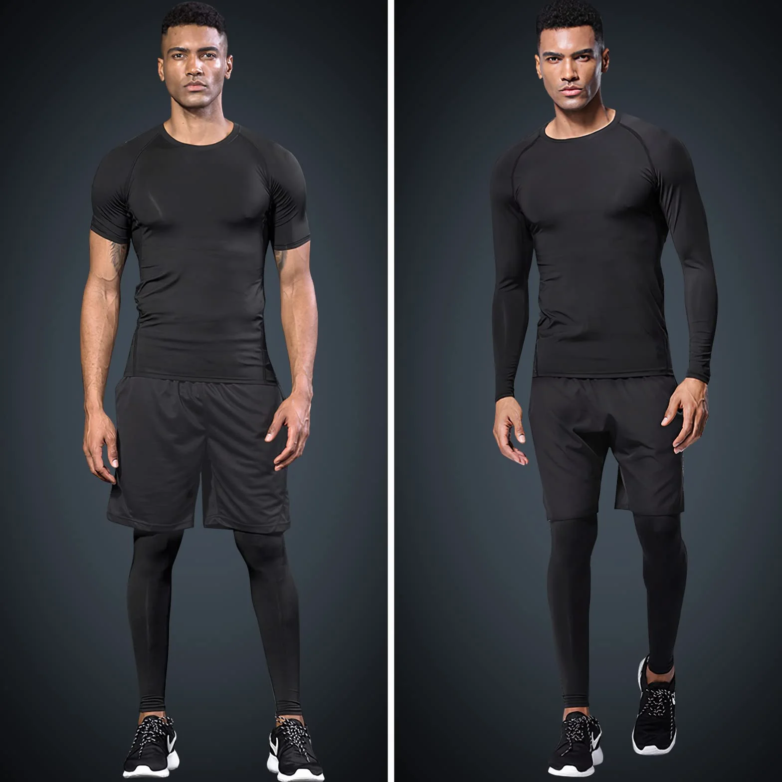 JULY'S SONG 5 Pezzi Fitness Palestra Completi Sportivi Uomo Abbigliamento Sportivo Allenamento Compressione Camicia Pantaloncini Leggings Set