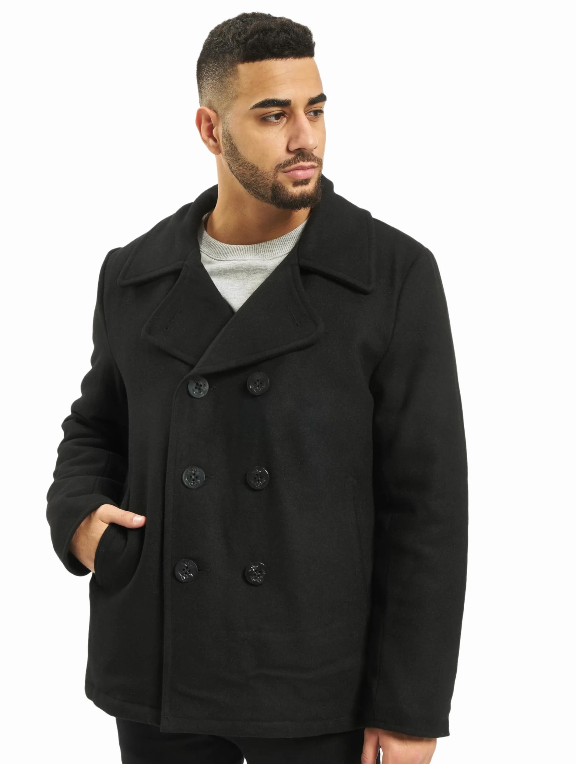 Brandit Pea Coat Uomo Giacca in stile uniforme nero Regular