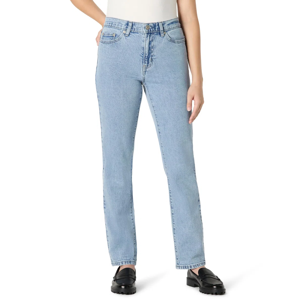 Amazon Essentials Jeans a Vita Media a Gamba Dritta Mediamente Elasticizzati Vestibilità Aderente Donna