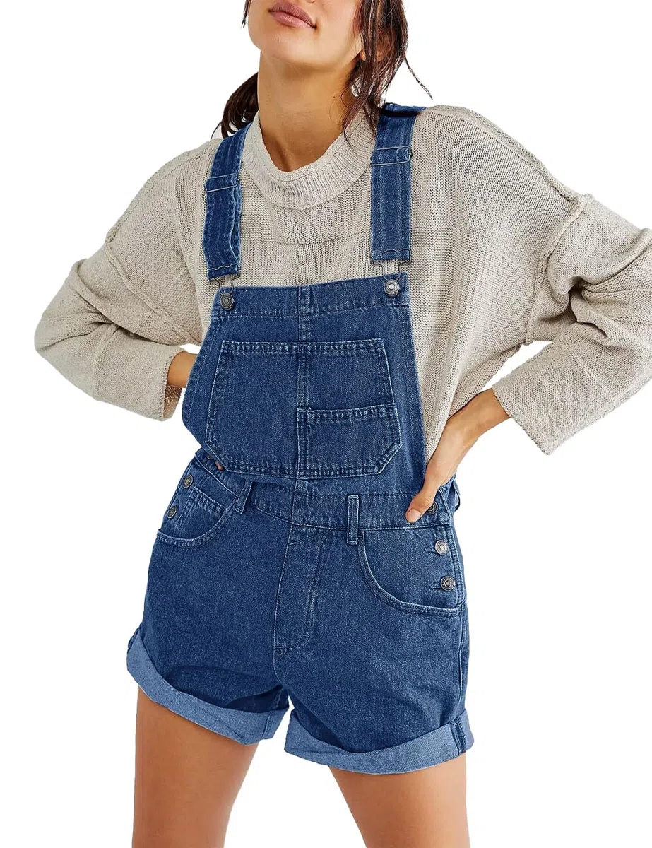 Sukany Pantaloncini da donna casual in denim con spalline regolabili salopette salopette jeans shortalls pagliaccetto pantaloni