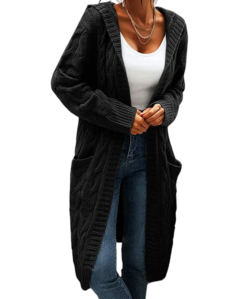 GeGekoko Cardigan da Donna con Cappuccio, Manica Lunga, Cardigan in Maglia Grossa, Aperto sul Davanti, Maglione Casual Autunnale e Invernale con Tasche