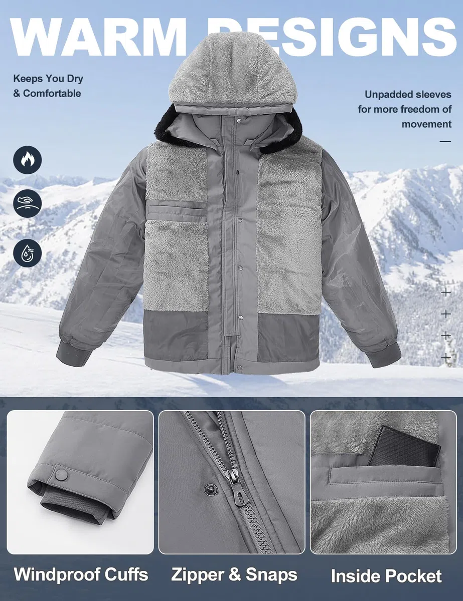 Tuopuda Uomo Giacca Invernale con Cappuccio, Giubbotto in Pile Casual Parka Cappotto Termico Imbottito Giacche con Cerniera e Tasche Giubbino Primavera Autunno