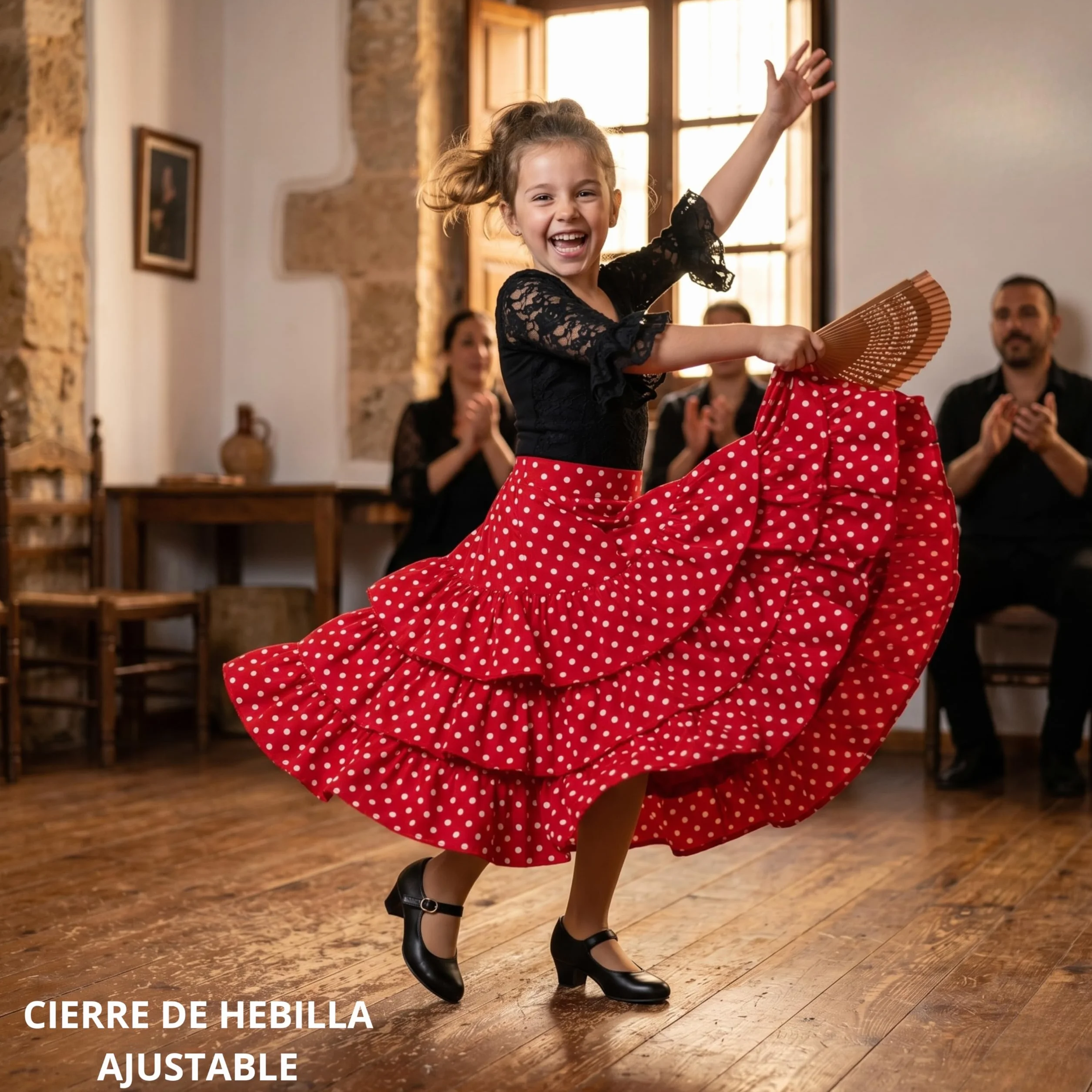 Tacchi Fenicottero iniziazione per ragazza e donna, chiusura con fibbia, scarpe flamenca, sivigliane, danza spagnola, taglie 24 a 41