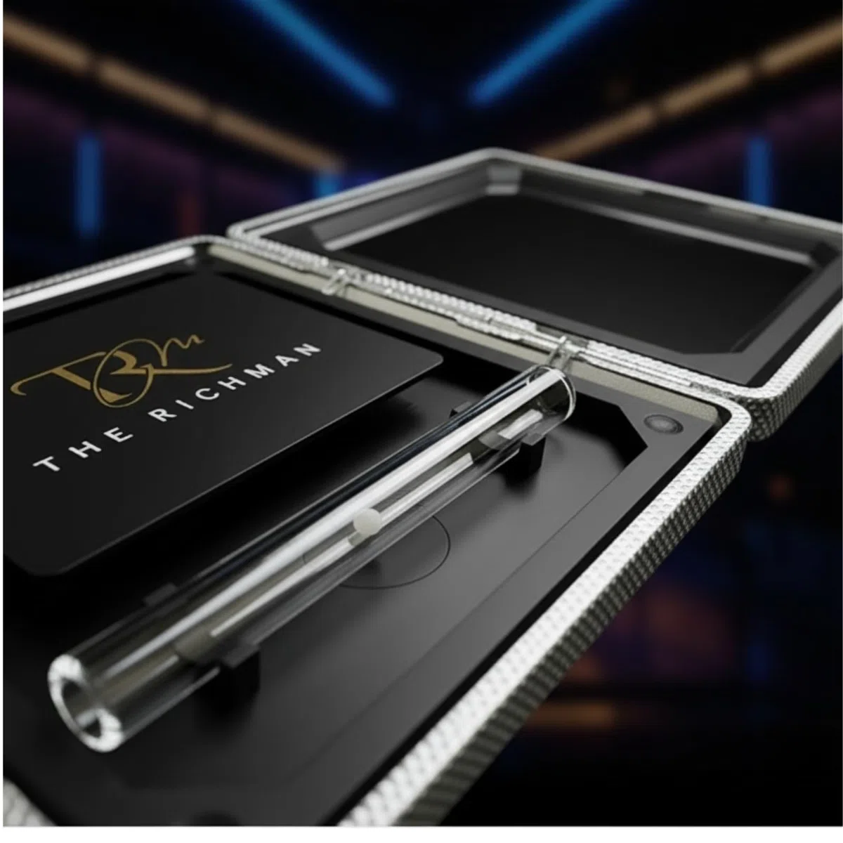 Set da tabacco "The Richman Premium" – Lussuoso, discreto & completamente magnetico! | Stile & funzionalità perfettamente combinati Tubo da tabacco in vetro, specchio & carta | 9 parti magnetiche per