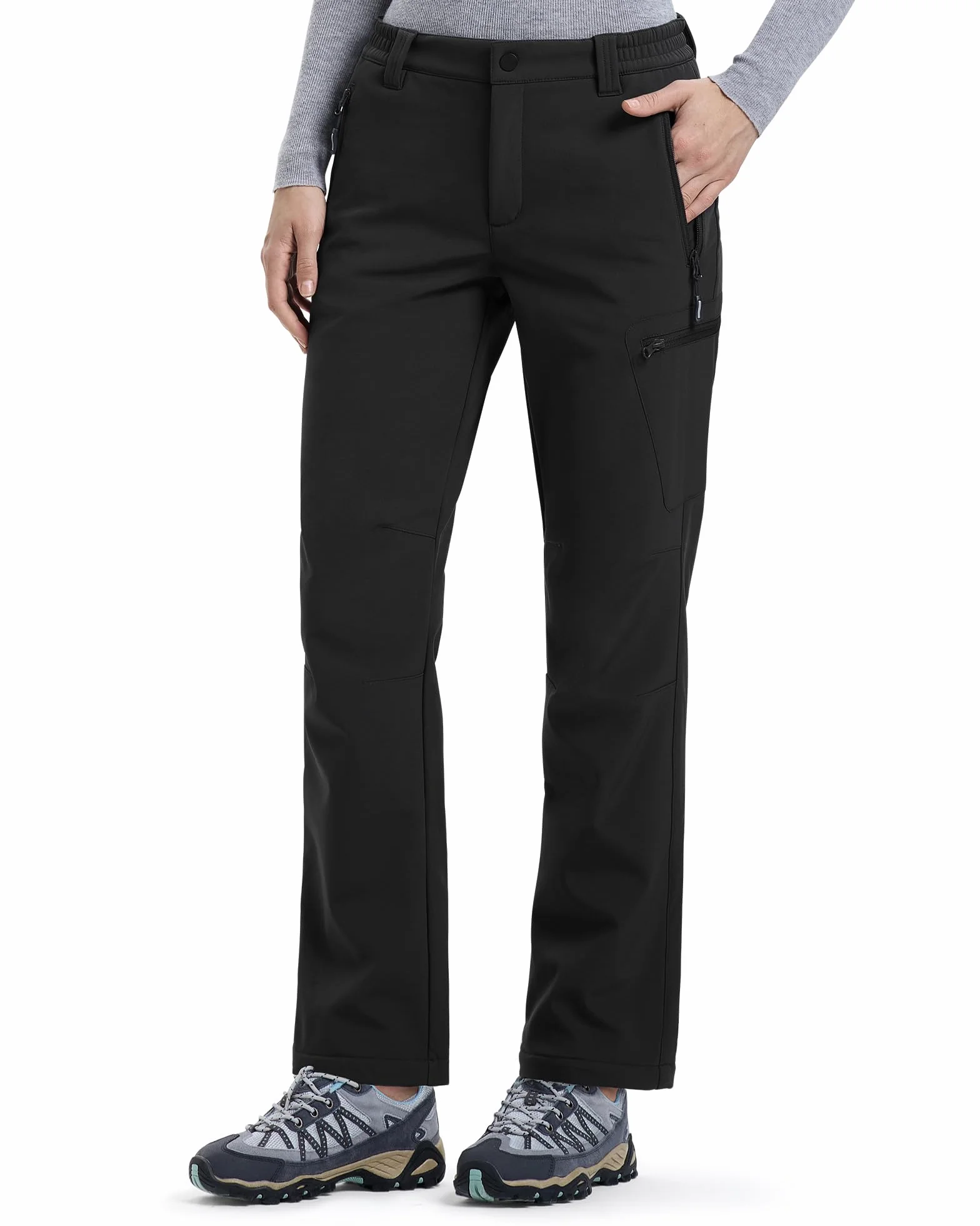 Outdoor Ventures Pantaloni da donna softshell invernali, da trekking, per attività all'aria aperta, impermeabili, antivento, con calda imbottitura