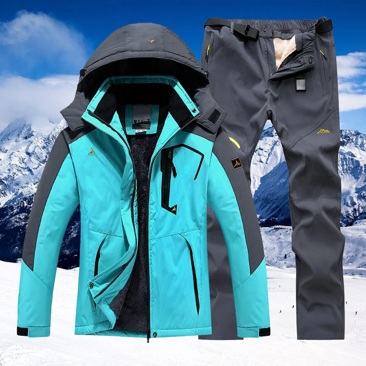 Tuta da sci da uomo, set da 2 pezzi, per attività all'aperto, da snowboard, antivento, per sci, abbigliamento da sci invernale, giacca e pantaloni da neve