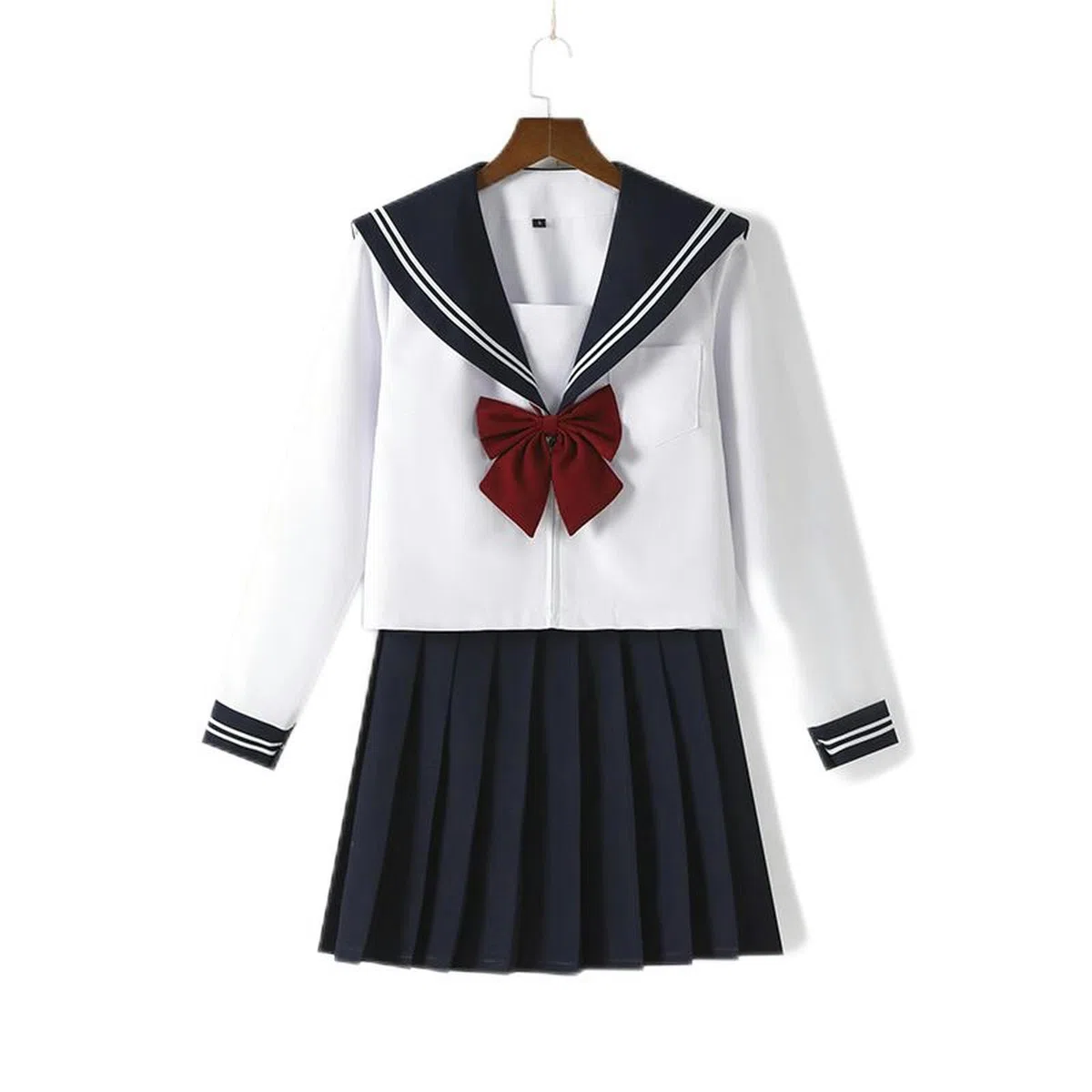 Abito JK Maniche Lunghe Primavera Autunno Stile College Gonna Pieghe con Papillon