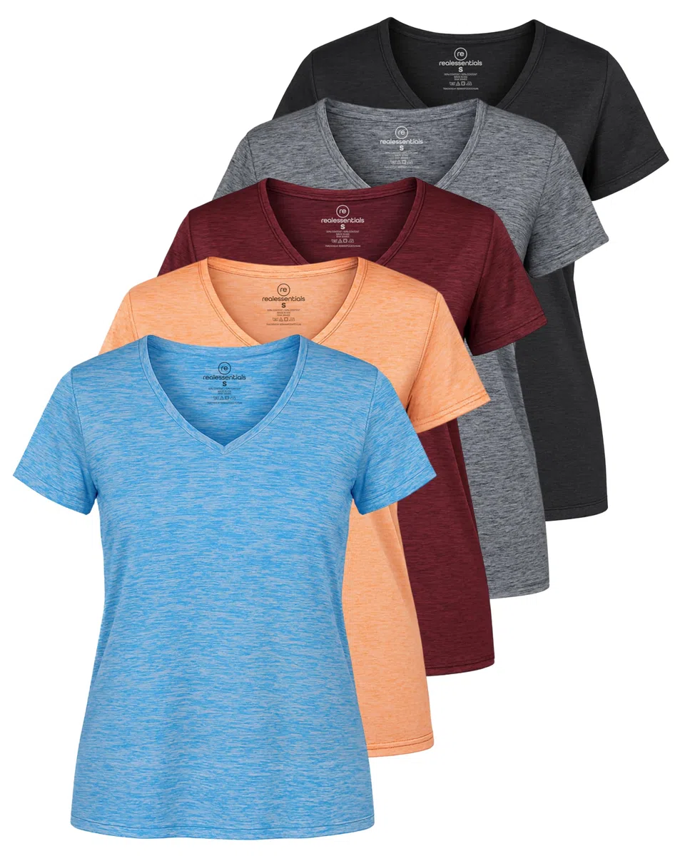 Real Essentials Ladies Dry Fit V Neck T-Shirt Donna (Pacco da 5)