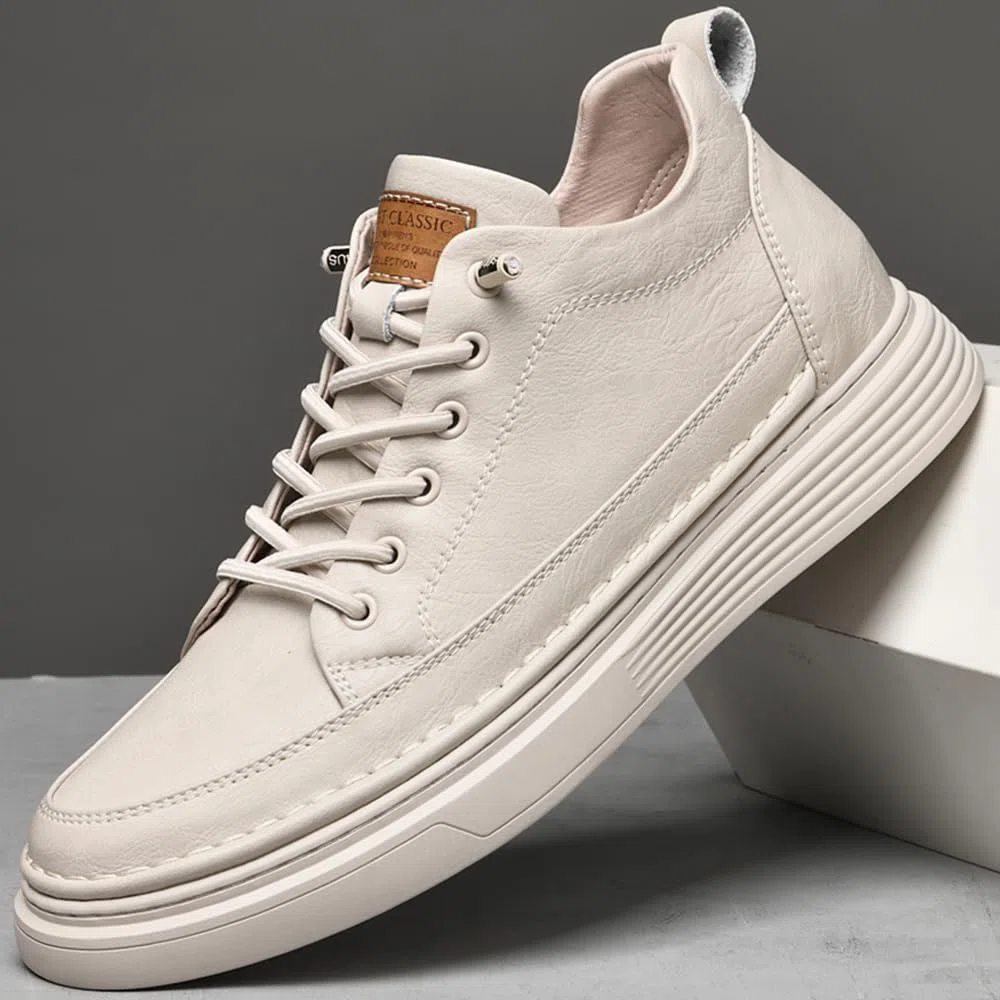 Scarpe Casual da Uomo Altezza Invisibile in Pelle Scarpe Sportive Stringate Moda Traspirante Confortevole e Leggera