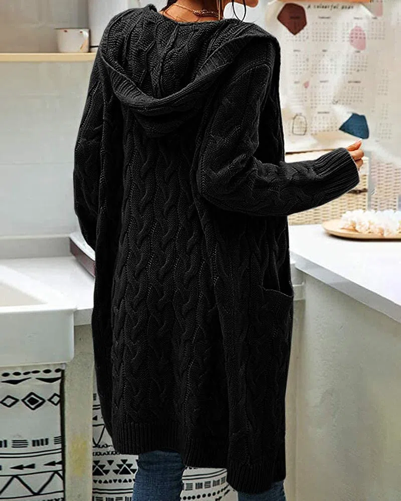 GeGekoko Cardigan da Donna con Cappuccio, Manica Lunga, Cardigan in Maglia Grossa, Aperto sul Davanti, Maglione Casual Autunnale e Invernale con Tasche