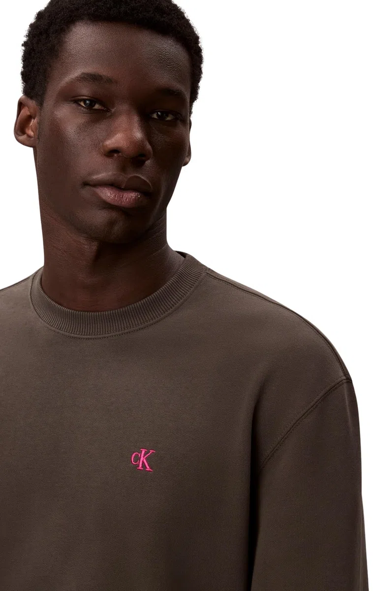 Calvin Klein Uomo Felpa Terry Monogram Relaxed Fit, Marrone (Beluga), XXL