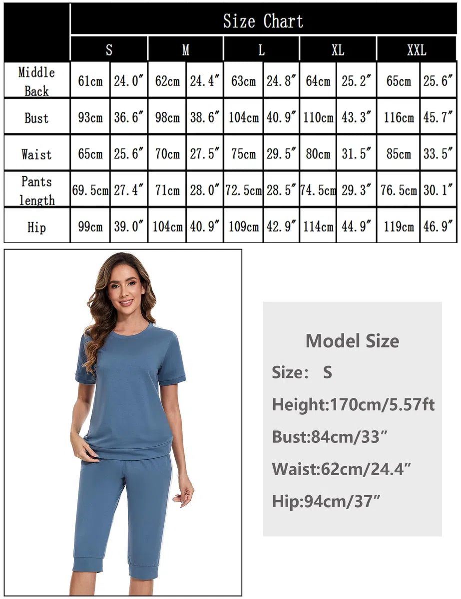 Aottori Tuta da Ginnastica Donna Due Pezzi T-Shirt Manica Corta e Pantaloni 3/4 Casual Elegante Pigiama Set