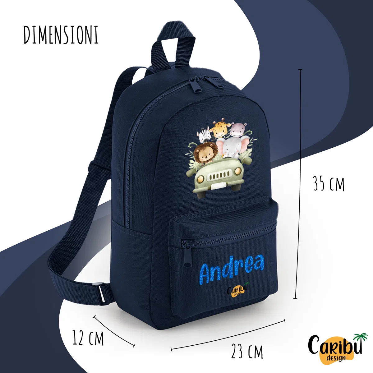 Zainetto Bambino/Bambina Personalizzato con Nome - Zaino Piccolo da Bimbo - Cartella Personalizzabile per Scuola Asilo Materna Sport Gite Viaggi 23 x 35 x 12 cm
