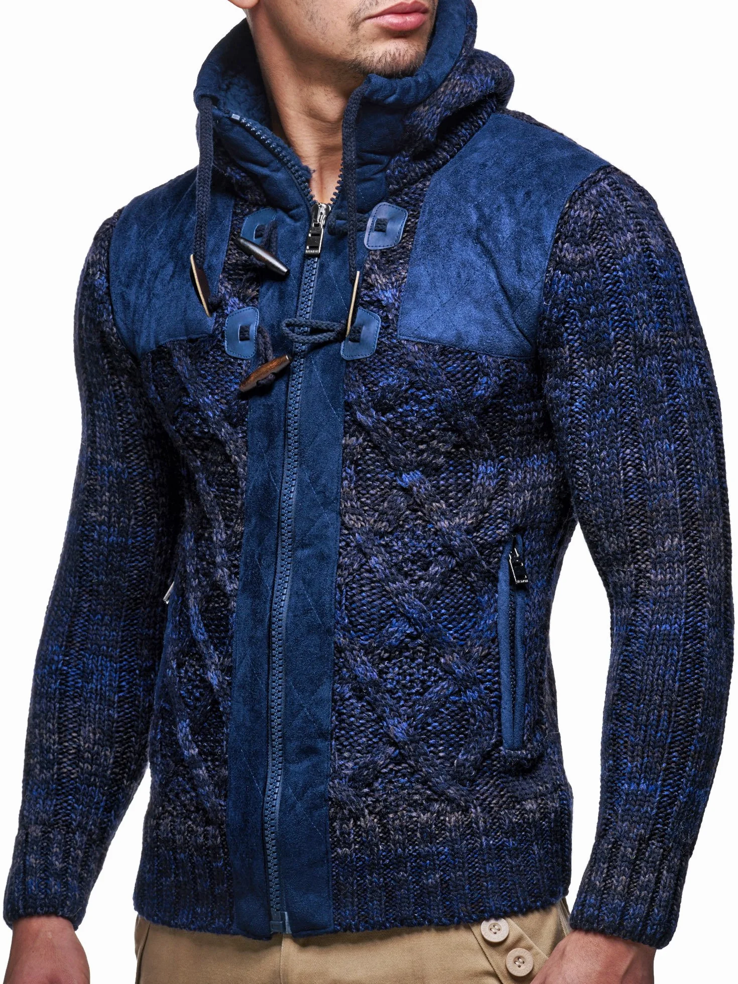 Leif Nelson Giacca Uomo in Maglia con Cappuccio Cardigan LN-20525