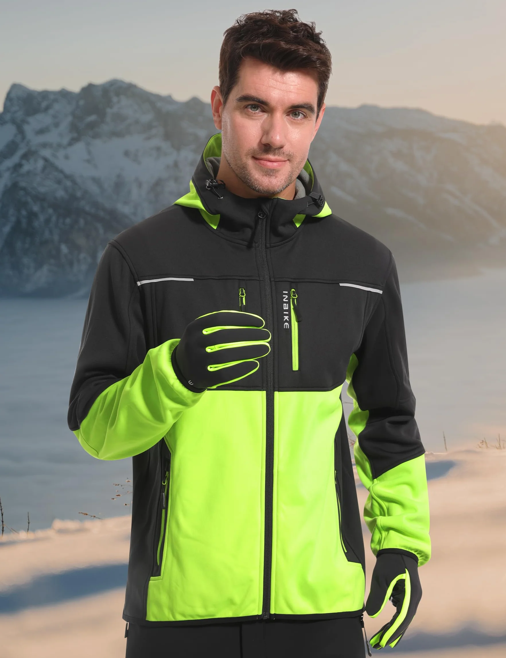 INBIKE Giacca Softshell Uomo Invernale Giacca Ciclismo Uomo Invernale Impermeabile Giacca Trekking Corsa Running Bici Running Bicicletta