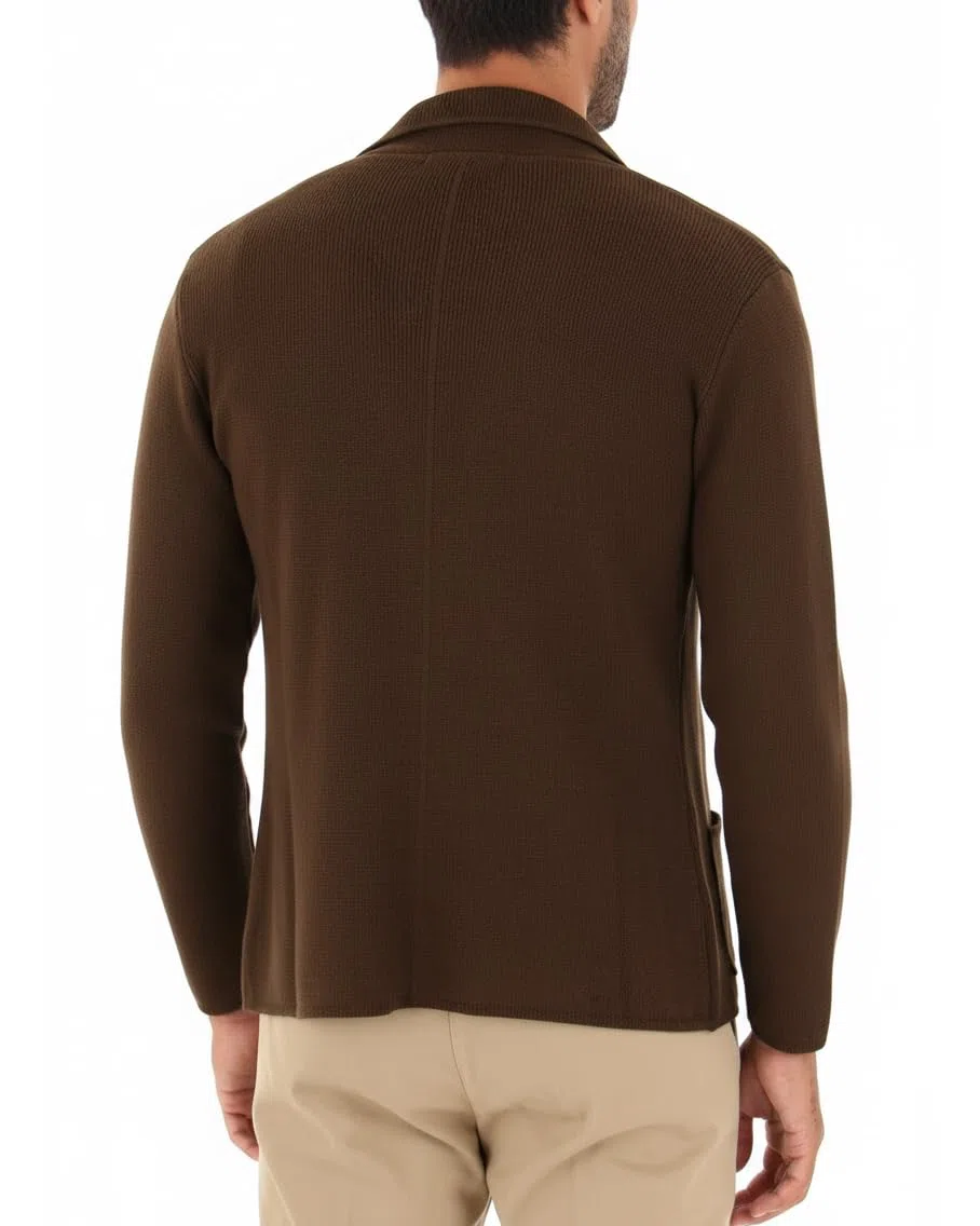Cardigan Uomo Giacca Maglione Maniche Lunghe Taschino Tinta Unita Casual Vari Colori Made in Italy