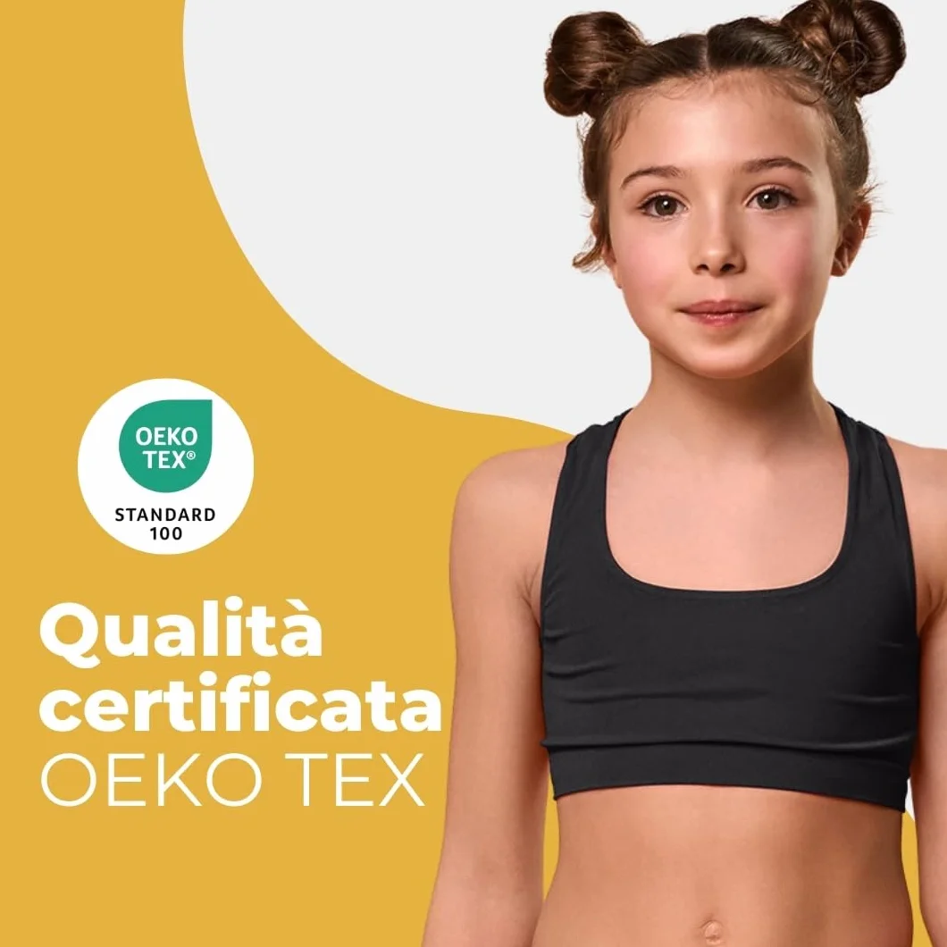 FOCENZA Set 3 Pezzi Top Bambina Microfibra Reggiseno Sportivo Bimba Elasticizzato Confortevole Ginnastica Artistica
