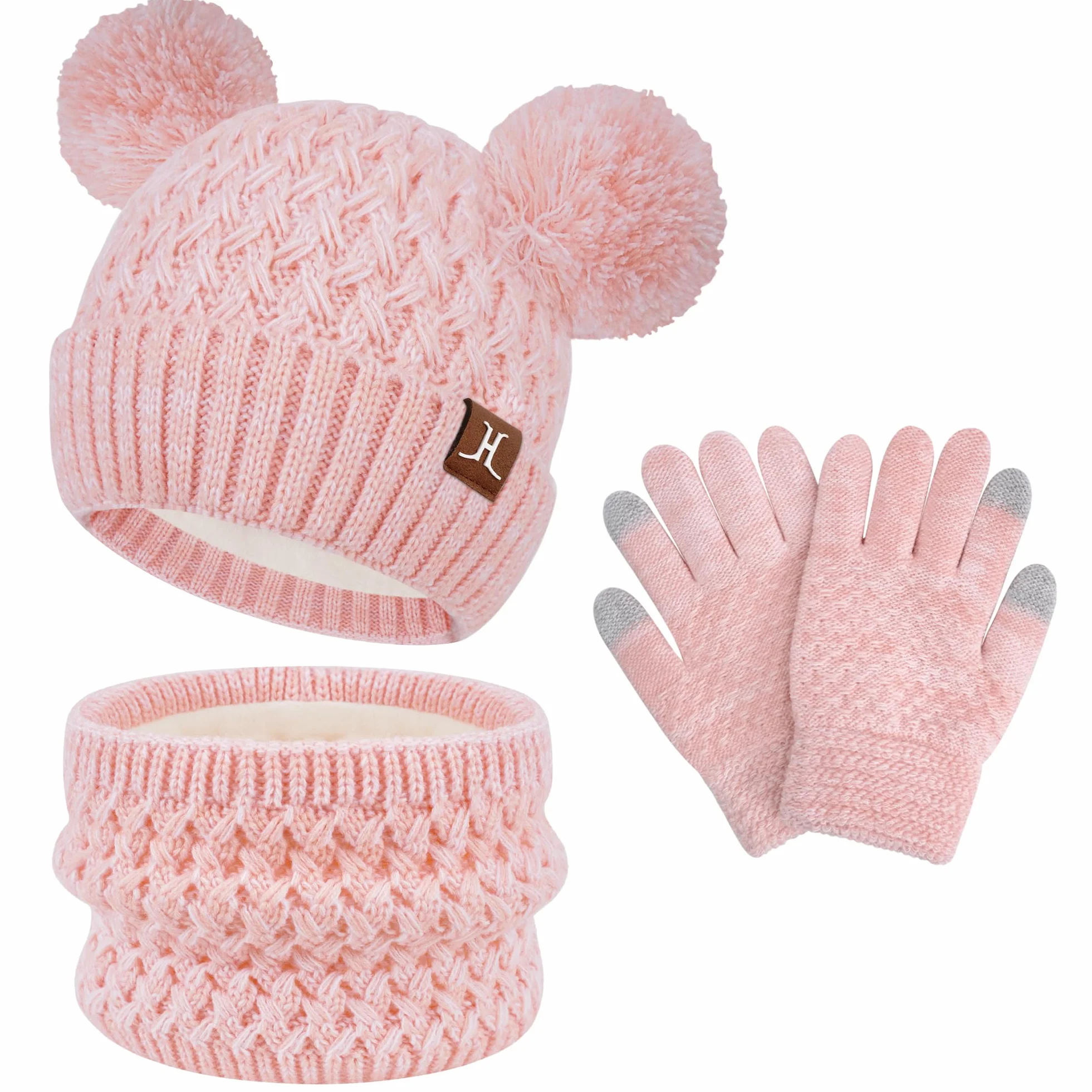 ZASFOU Bambini Cappello Invernale Sciarpa Guanti Touch Screen Set 2 3 4 5 6 7 Anni Berretto Cappelli in Maglia con Pompon Scaldacollo Guanto Regali per Ragazze Ragazzo