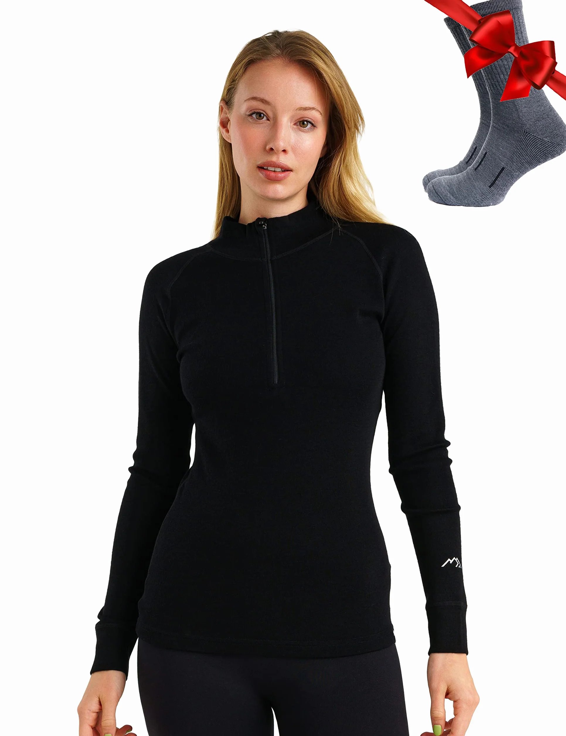 Merino.tech Maglia Donna Merino Wool Mezza Zip - 100% Intimo Termico Lana Merino Lite, Medio Peso, Pesante e Calzini