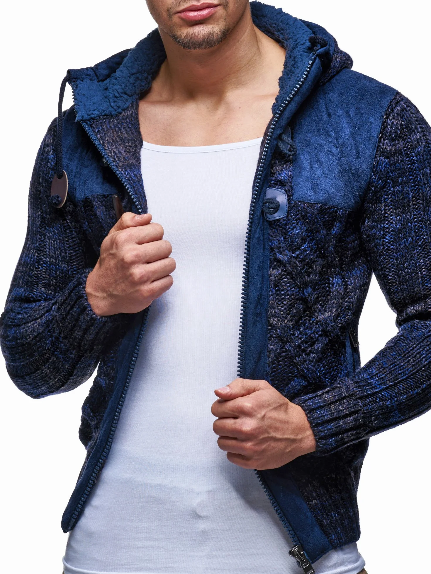 Leif Nelson Giacca Uomo in Maglia con Cappuccio Cardigan LN-20525