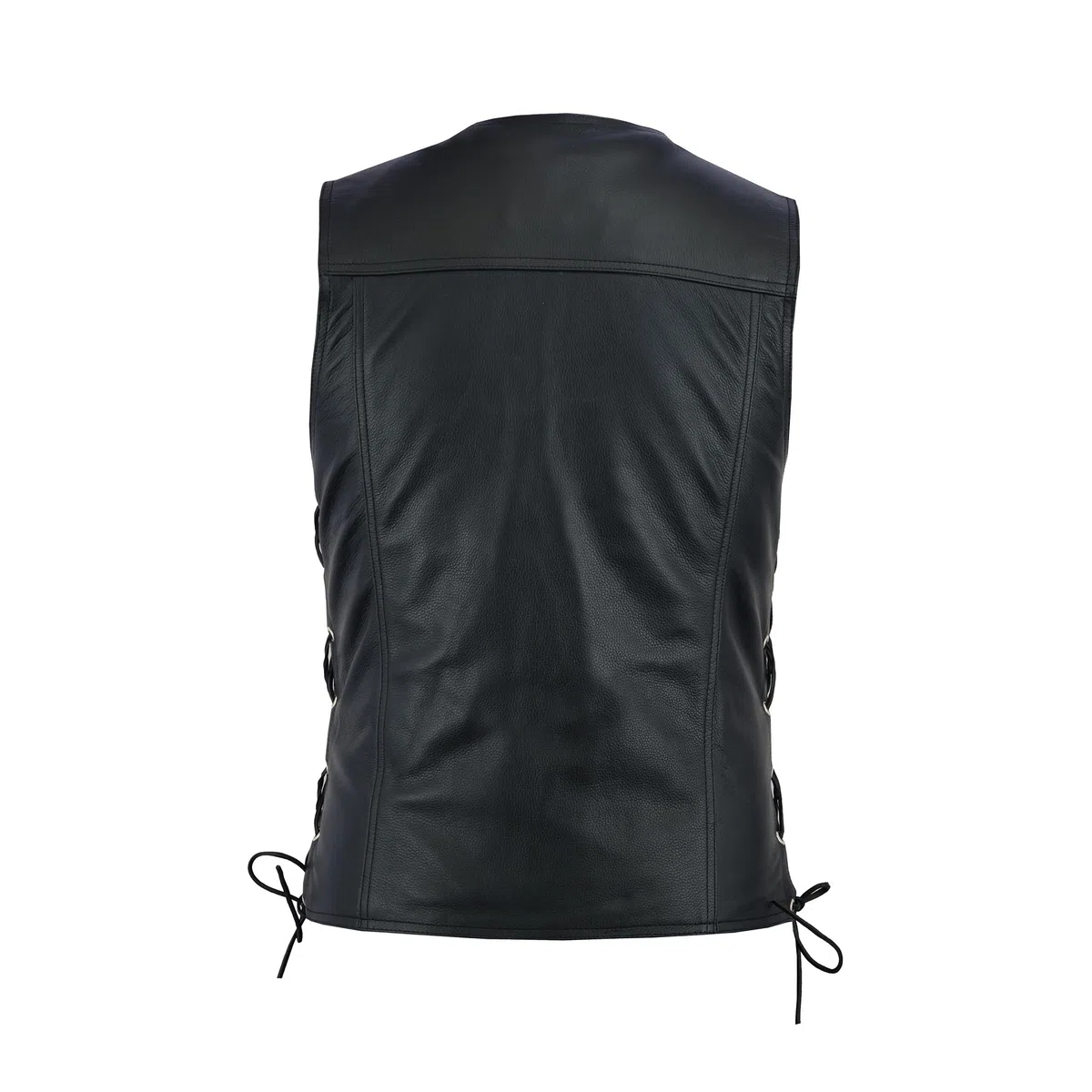 Leatherick Gilet da motociclista unisex, in vera pelle, con lacci laterali e bottoni cromati, stile denim