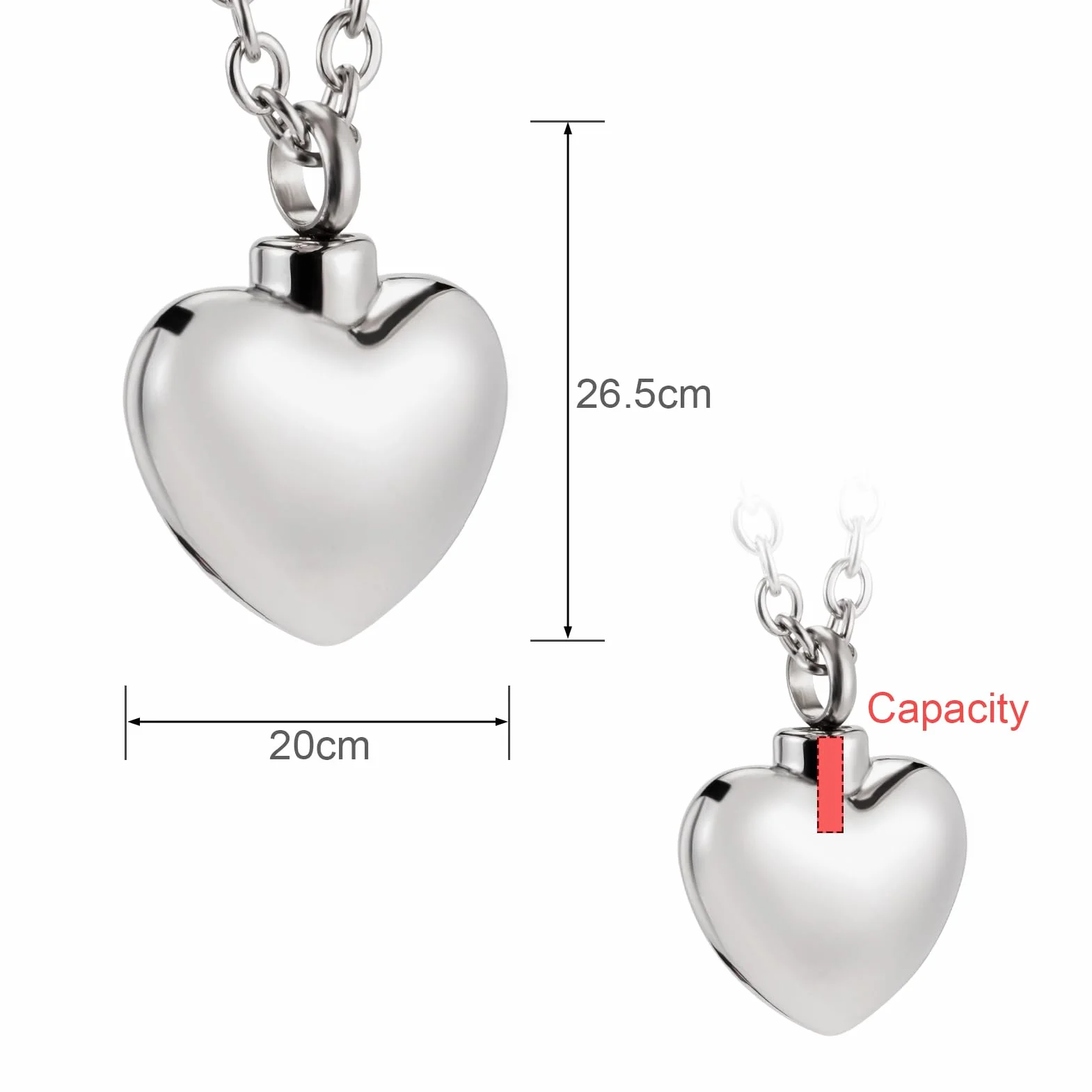 Quiges Donna Collana Regolabile 46-52 cm Portacenere Commemorativo Urna Cremazione Acciaio Inossidabile Ciondolo Cuore