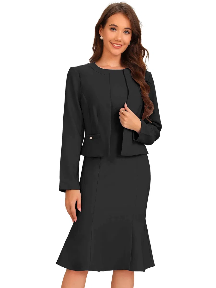 Allegra K Donna Set di Abiti Eleganti per Abito da 2 Pezzi con Set di Giacche Blazer