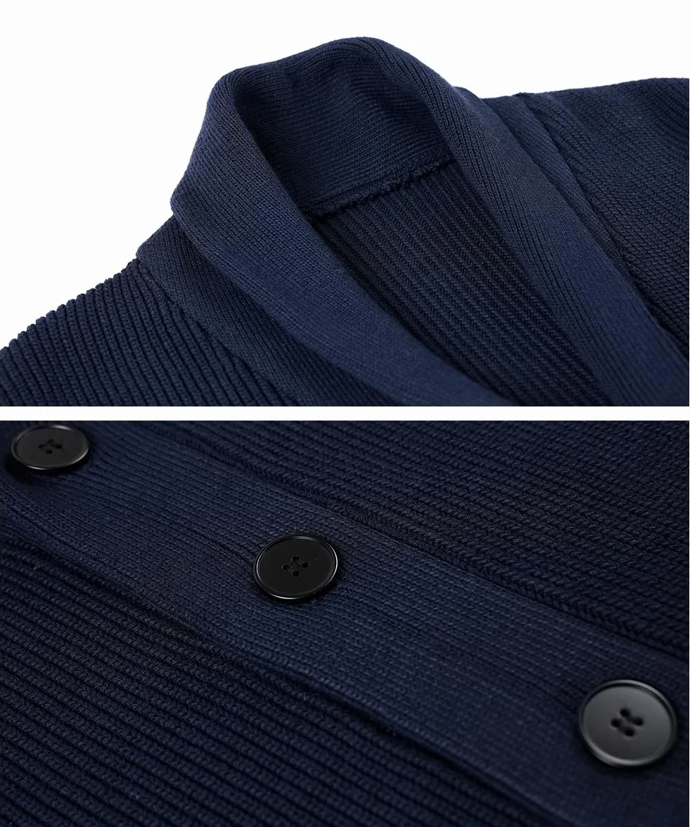 Maglione Cardigan da Uomo con Collo a Scialle Invernale Maglione Felpa di Cotone Giacca in Maglia a Manica Lunga Cardigans con Bottoni e Tasche