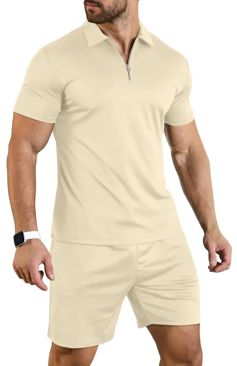 KUYIGO Polo e pantaloncini estivi da uomo, set da 2 pezzi, abbigliamento alla moda casual