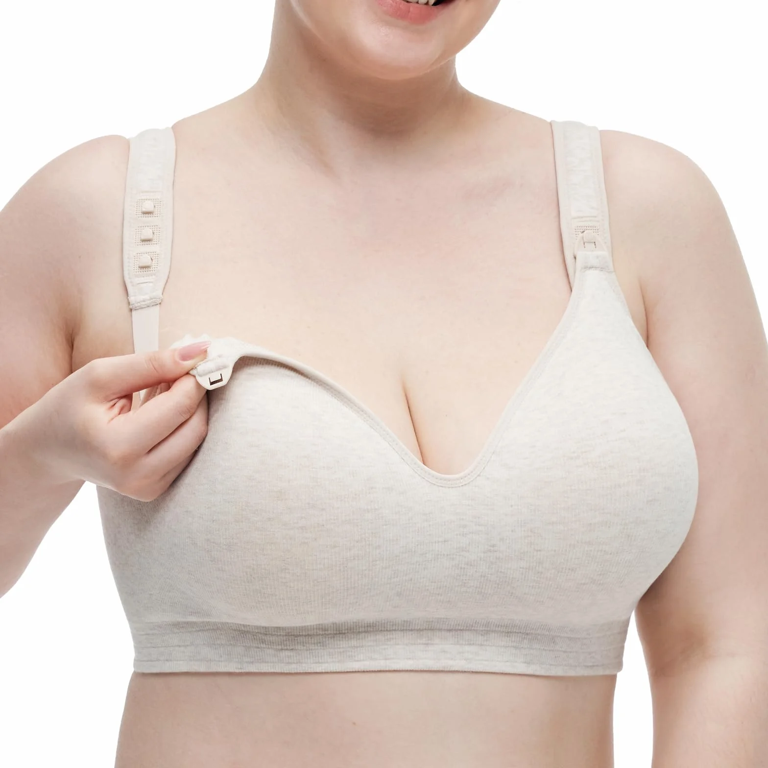 Momcozy Reggiseno per allattamento con seni grandi, reggiseno in cotone senza ferretto con imbottitura fissa, vestibilità su tutta la superficie, regolabile